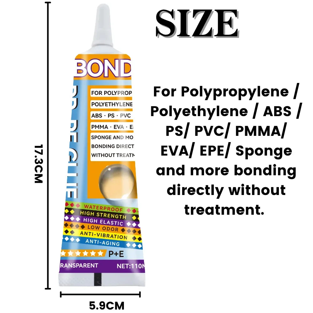 PP PE Plastic Bonding Glue Black & Transparent Super Strong Adhesive for Polypropylene, Polyethylene, ABS, PVC, PMMA, EVA Sponge