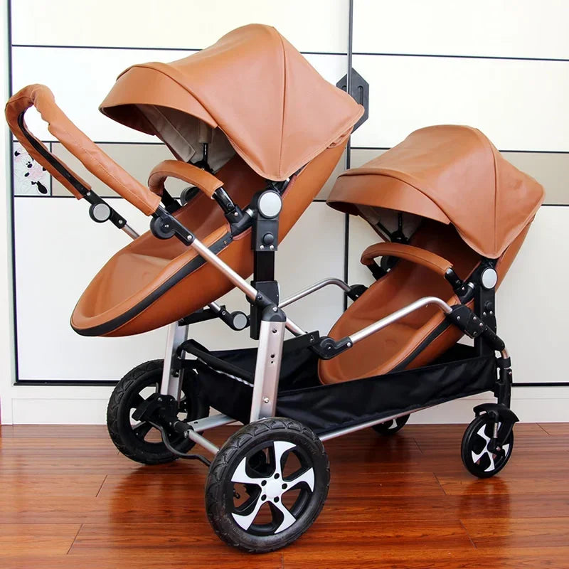 NEW Twins baby stroller 2 in 1 foldable two children PU leather waterproof stroller Double baby carriage twin strollers for 2