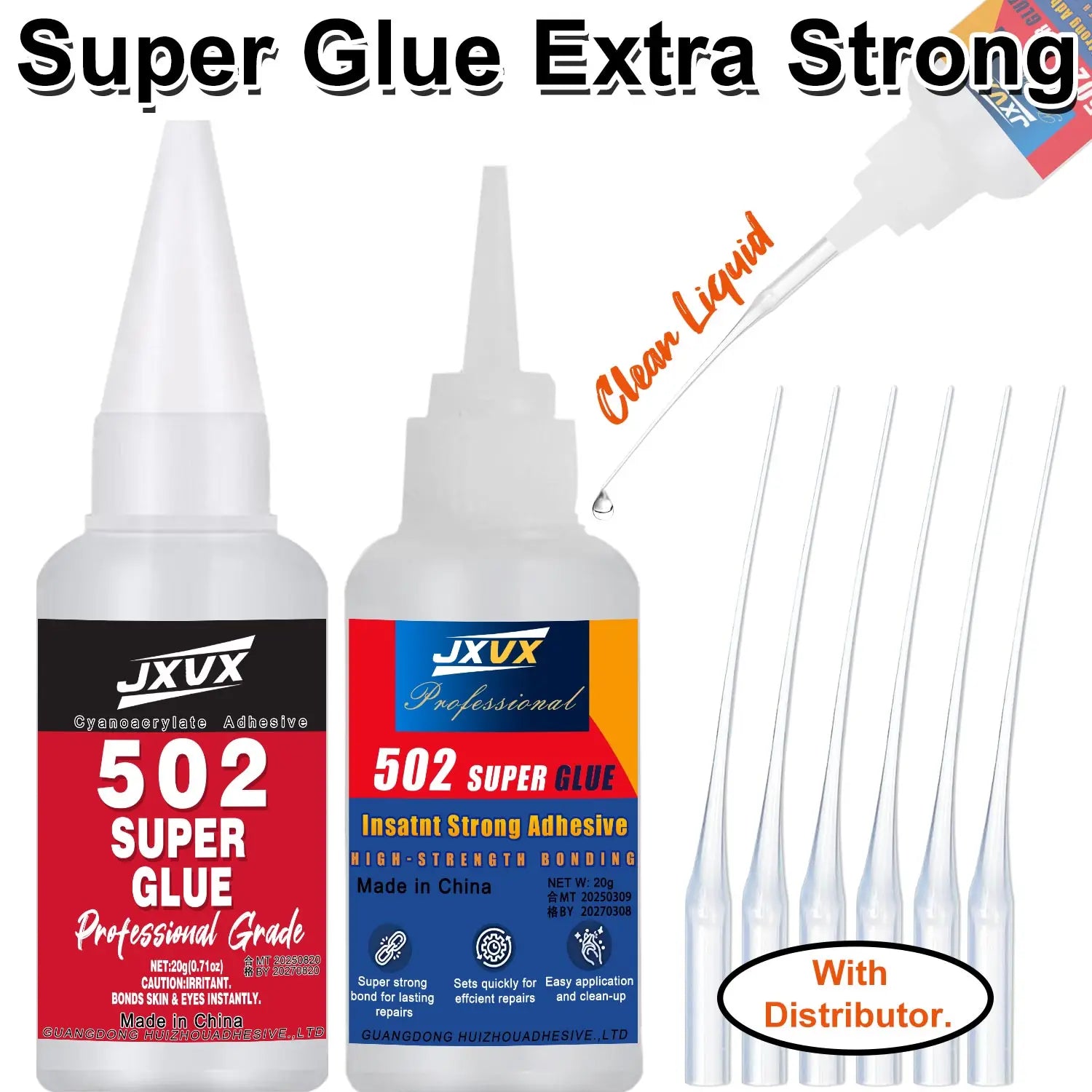 502 Super Glue Instant Quick-drying Cyanoacrylate Clean Super Glue All-Purpose Liquid 20g Fast Drying Clear CA for Metal, Plastic, Wood, Ceramic, Glass & DIY Repairs.