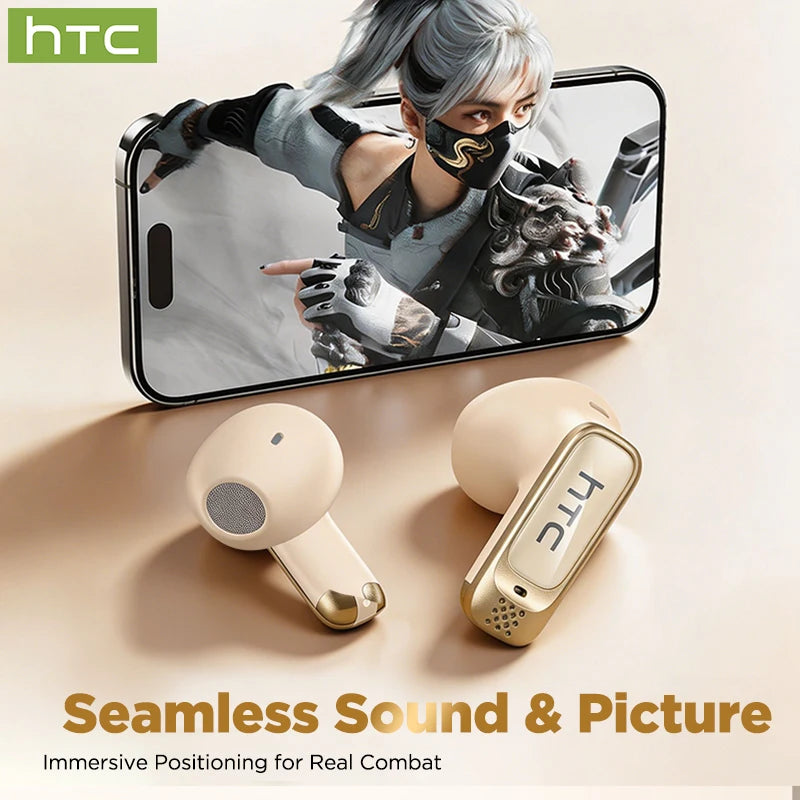 HTC NE72 TWS AI Translation Earbuds Translate Bluetooth 6.0 Headphones 30H Playtime with Smart Touch Screen for Travel Business