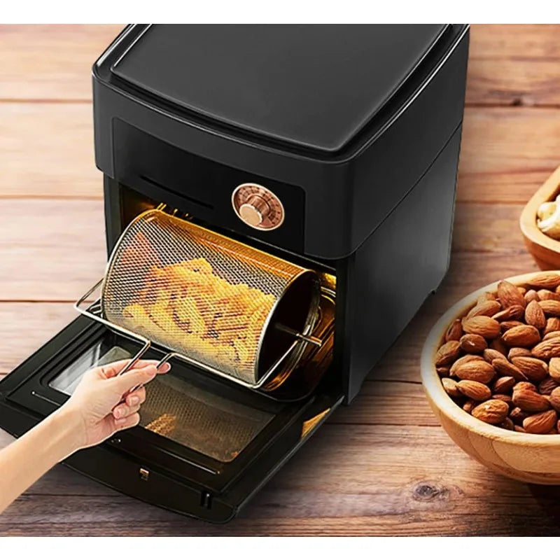 Rotatable Grilled Cage Air Fryer Oven Basket,360 Degree Heating Rotisserie Baskets for Baking Nuts, Coffee Beans, Peanut or BBQ