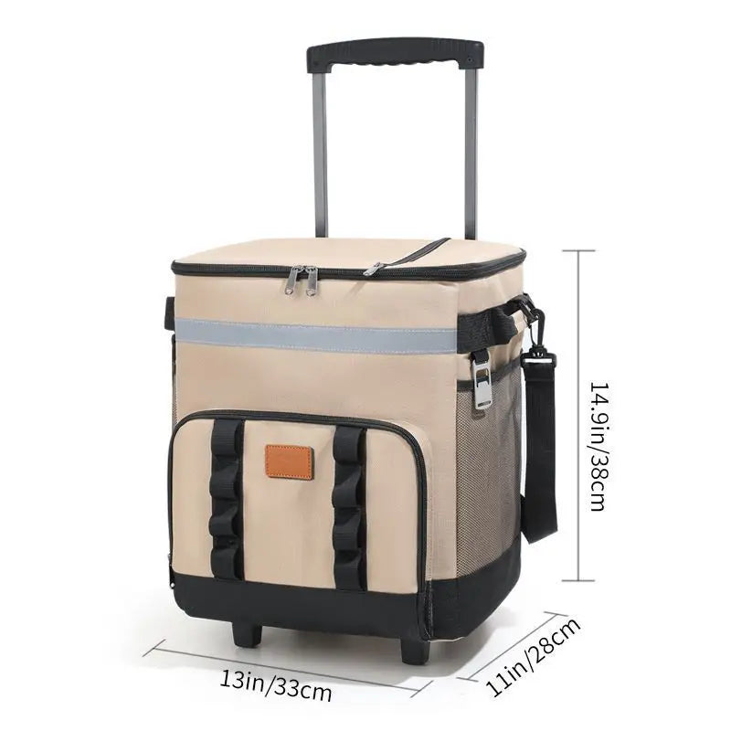 Rolling Cooler Bag with Handle Large Insulated Tote for Picnic, Camping, Car Travel Wheeled Thermal Lunch Box Portable