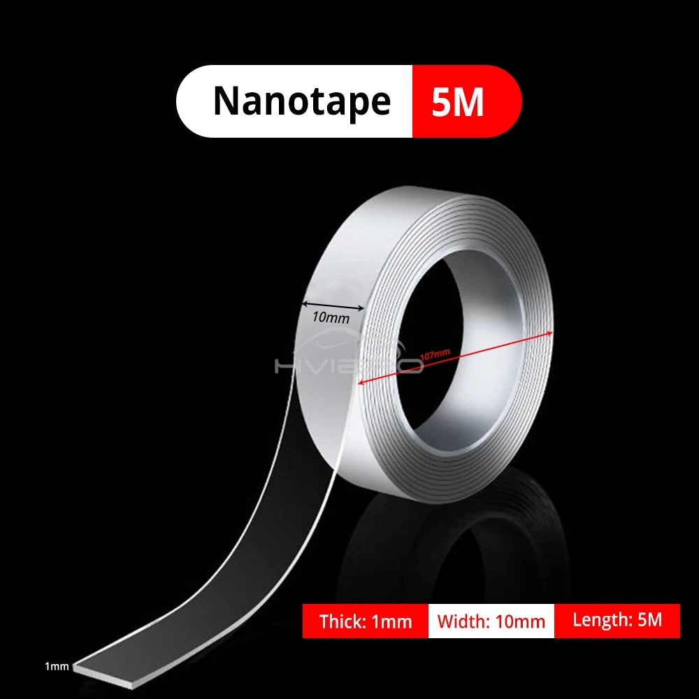 1M/3M/5M Nano Tracsless Double Sided Tape Transparent Reusable Lasting Waterproof Resistant Heat Adhesive Cleanable Car Special