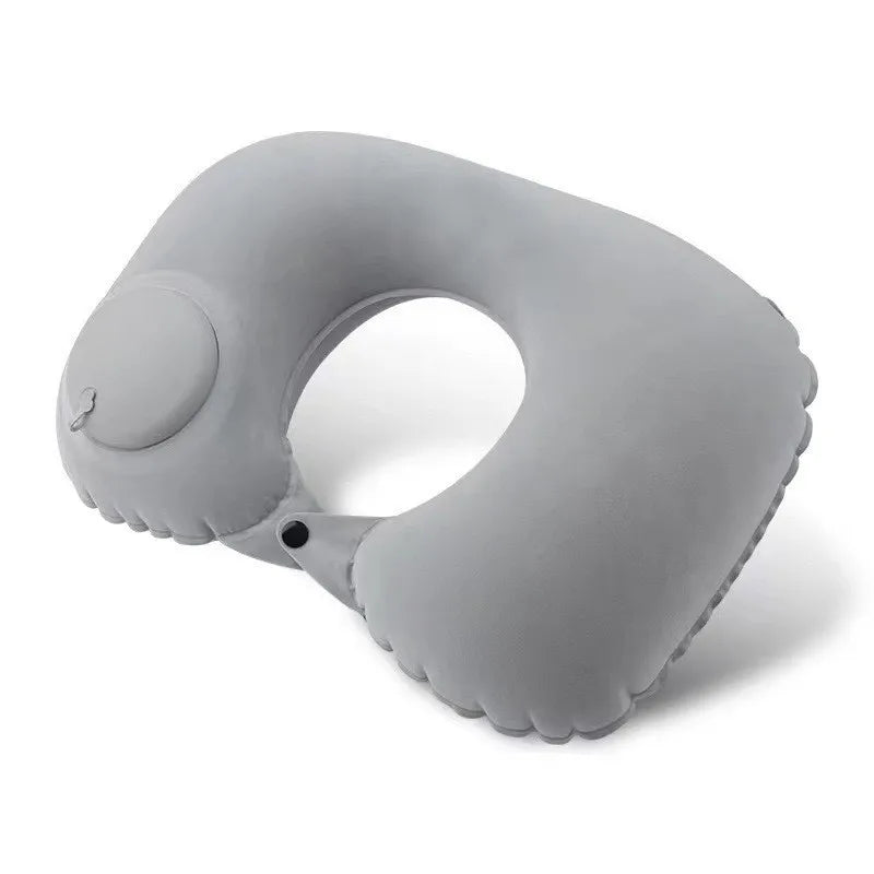 U-shaped Flocking Inflatable Pillow Portable Pillow Auto Inflation Compression Neck Pillow for Outdoor Travel Camping & Hiking