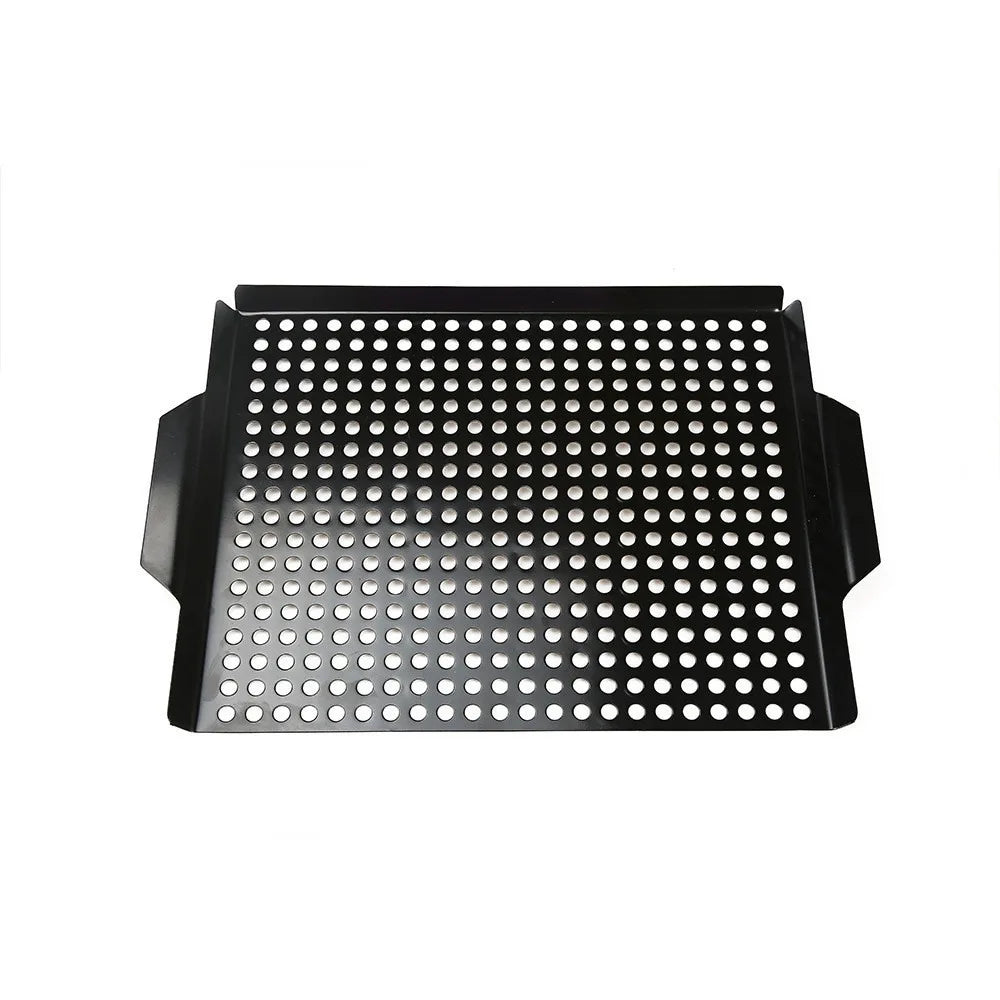 Grill Tool Heat Resistant Barbecue Grill Pan Non-Stick Coated with Drain Holes Grill Basket Cast Iron Square Grill Tray Picnic
