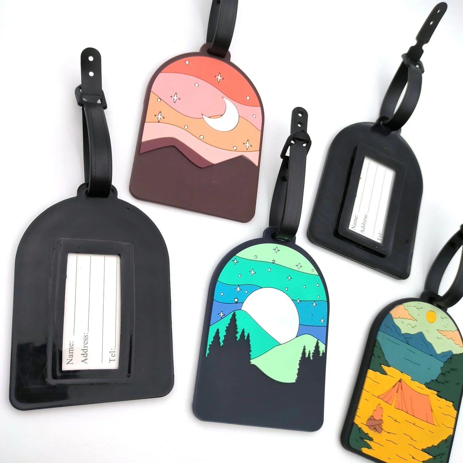 Luggage Tag for Suitcases,Mountain and Tree Sunset Landscape Baggage Tags Identifiers for Travel,Privacy Protection Travel Bag