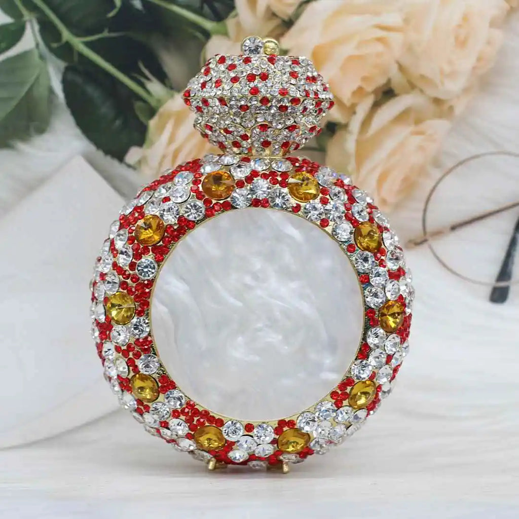 New Design Big Diamond Ring Bag Women Clutch Purse Bridal Wedding Rhinestone Evening bags lady handbags Silver and gold