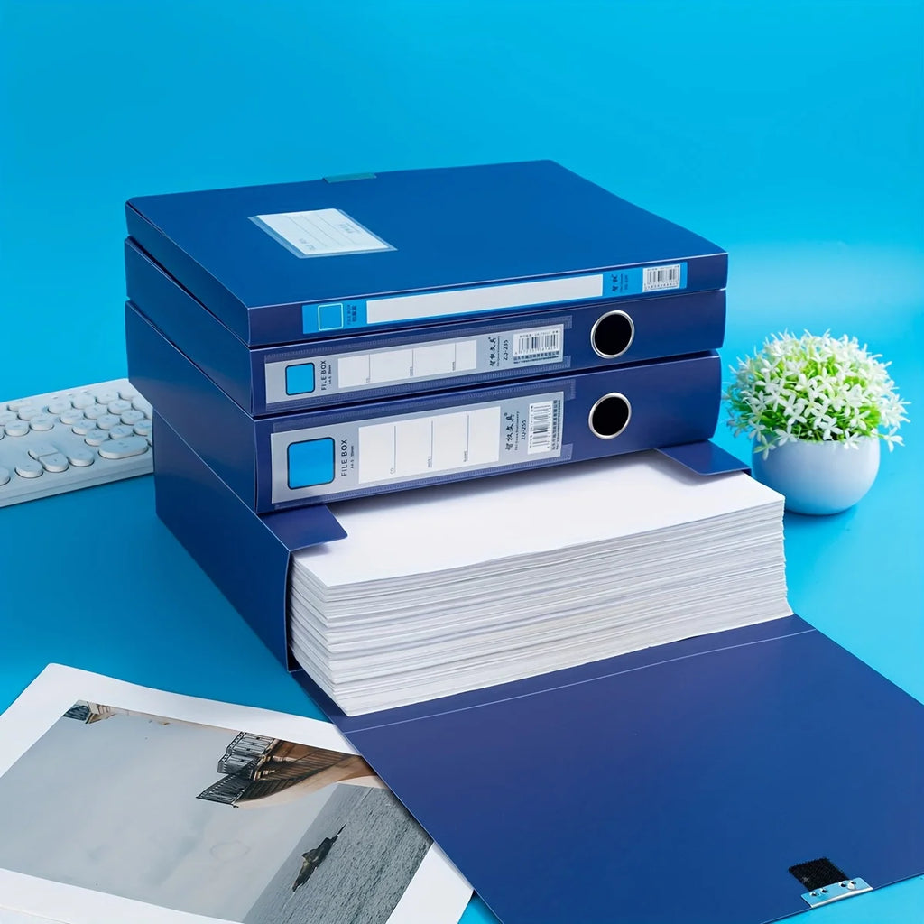1 Pack Portable Durable A4 Plastic File Box – Dark Blue 1.38inch/2.17inch Document Organizer for Office, School, Home – Stores