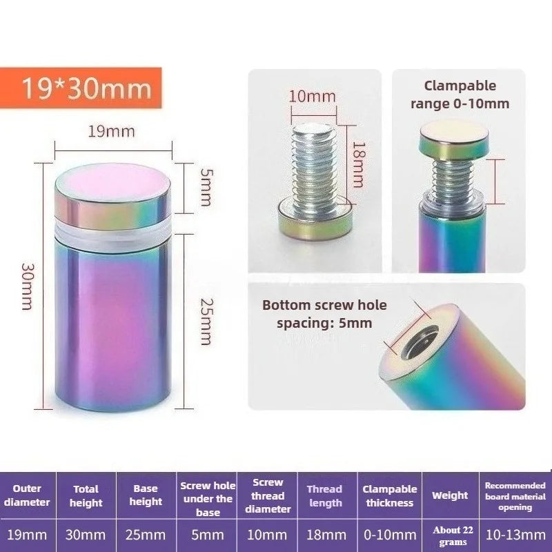 4Pcs Rainbow acrylic Picture Frame Glass Sign Standoff Nail Wall Mount Standoff Holder Stainless Steel Advertise Fixing Screw