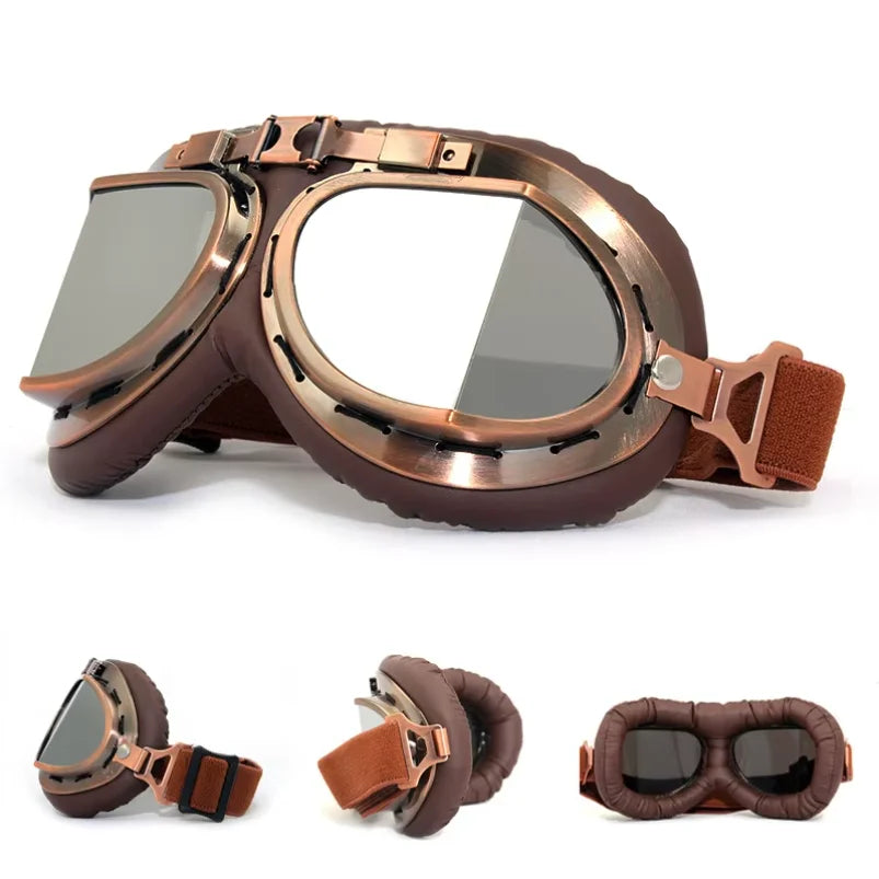 Vintage Leather Motorcycle Dirt Bike Goggles Pilot Motorbike Retro Jet Helmet Eyewear Glasses Outdoor Sports Goggle Glasses