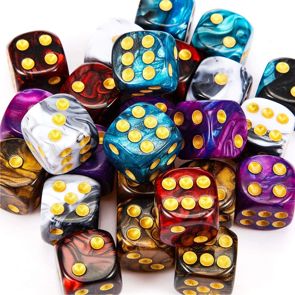 50/30/10Pcs 16mm 6 Sided Game Dice Set with Gold Pips Round Corner D6 Square Dice for Playing Board Teaching Math Game