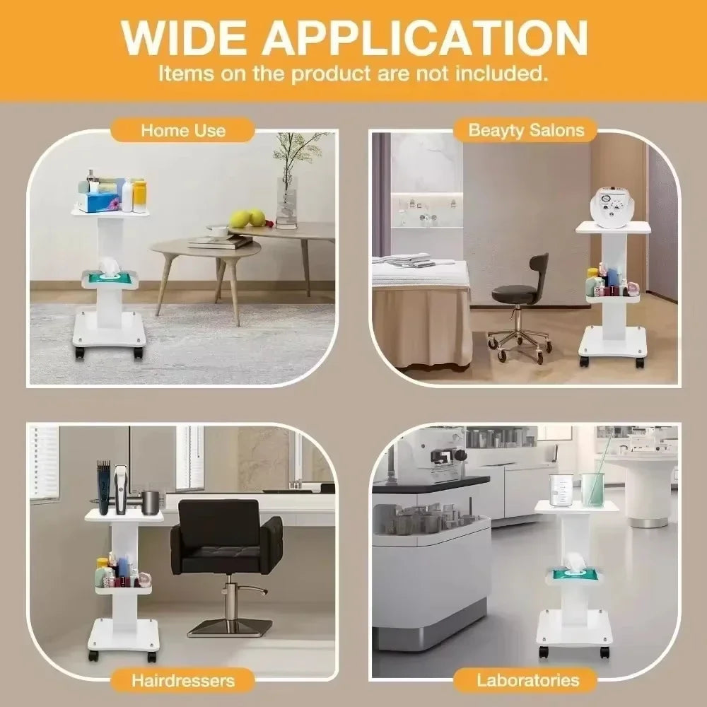 1pcs 3 Tier Rolling Utility Cart  Movable Gap Storage Rack 360 Degree Rotating Professional Portable Trolley For Beauty Salon