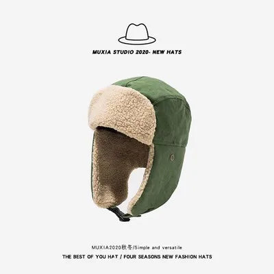 Men's Winter Keep Warm Bomber Hats Thick Windproof Lamb Wool Outdoor Skiing Cap