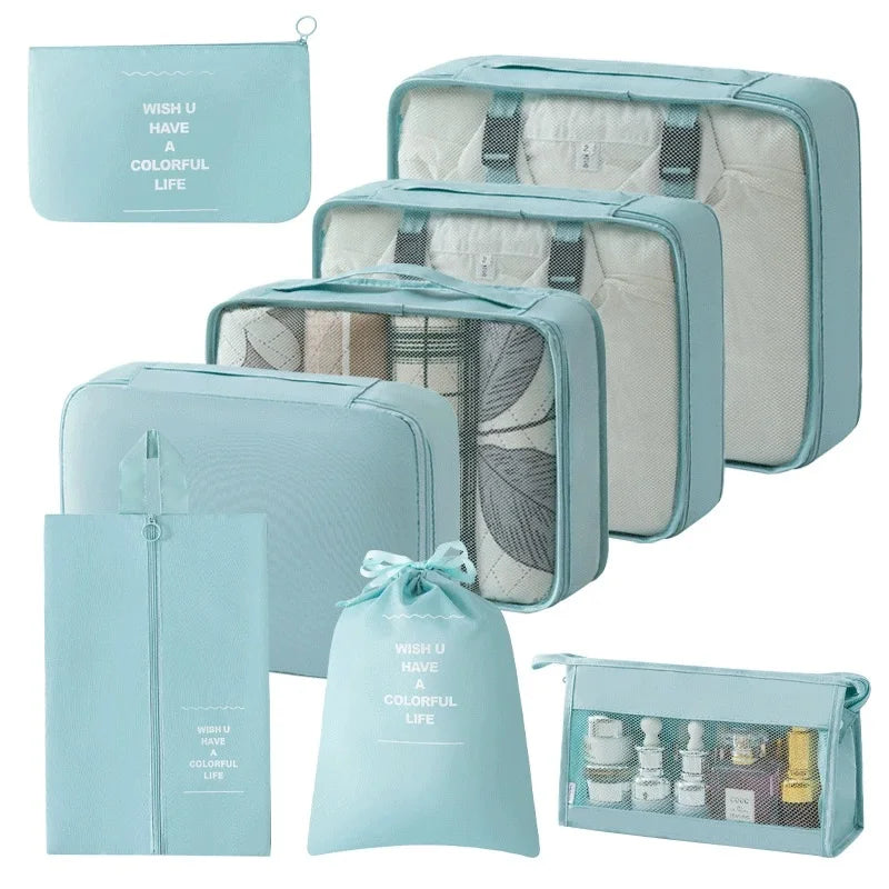 Travel Storage Bags Set 7/8/9/10-Piece Digital Toiletries Organizer Suitcase Packing Cubes for Clothes Shoes Clothes Tidy Pouch