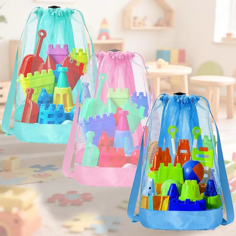 Mesh Drawstring Backpack Bag, Beach Backpack Mesh Bag for Swimming, Beach, Swim, Kids Pool Toys Storage Bag for Shell Collecting