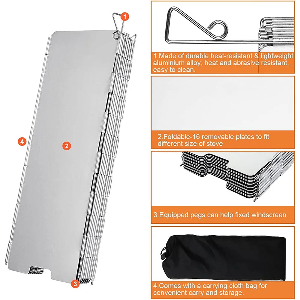 Lightweight Folding Camping Stove Windshield 9/10/8 Plates Gas Cooker Wind Screen for Outdoor Picnic Portable Wind Shield