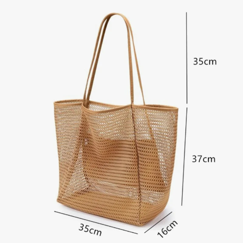 Foldable Mesh Beach Bag, Portable Net Tote Handbag Women Single Shoulder Bag Outdoor Travel Casual Storage Shopping Bag