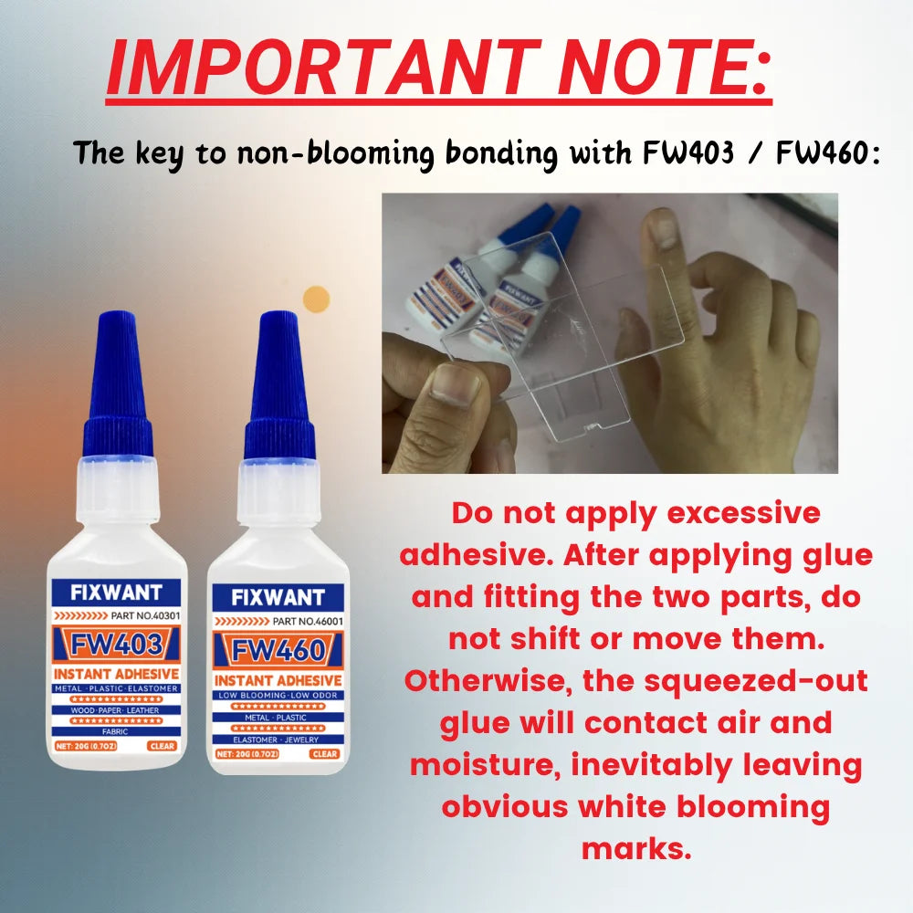 Low Blooming Instant Adhesive 20g - Low Odor Clear Non-Whitening Super Glue for Acrylic, Glass, Transparent Plastic & Jewelry