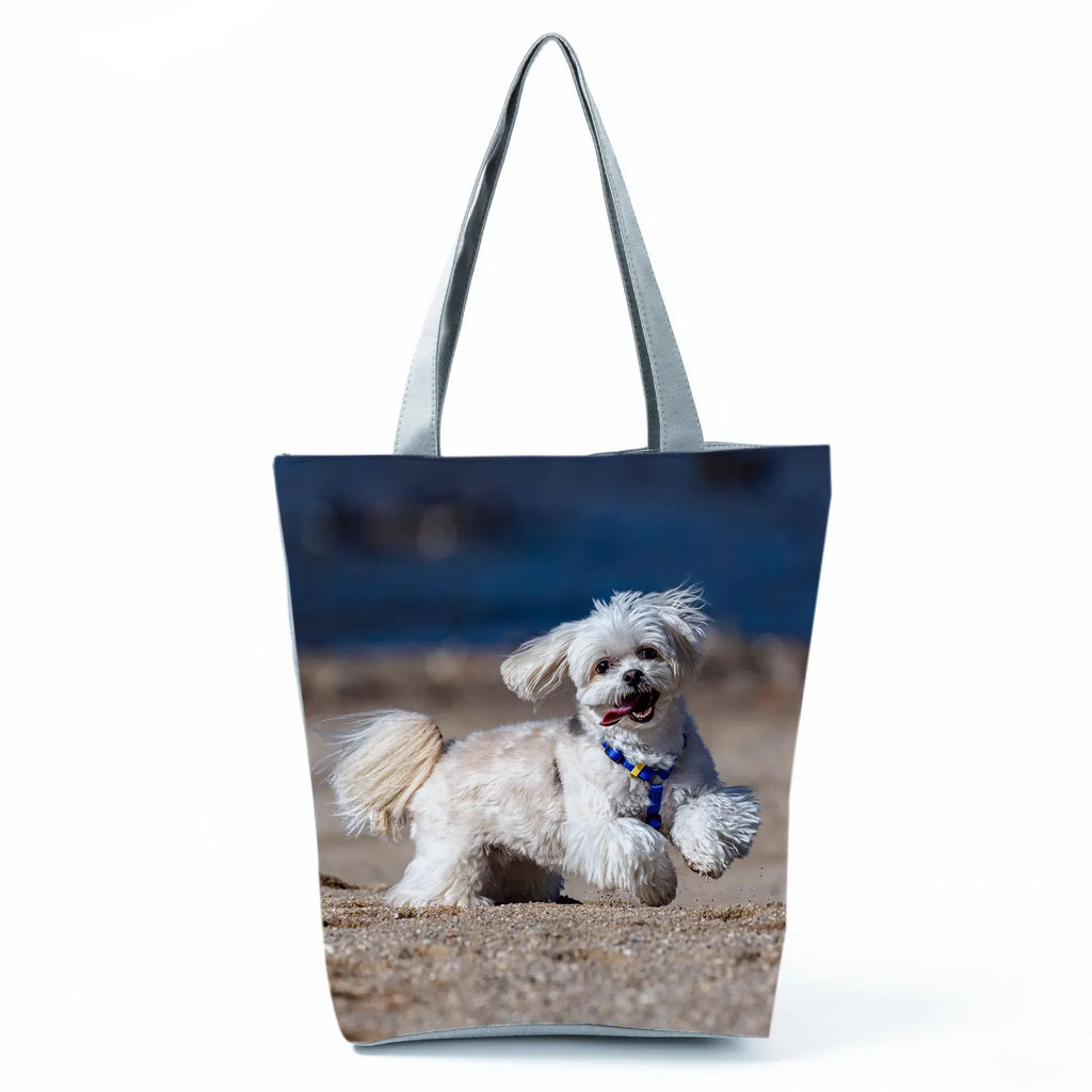 Cute Maltese Dogs Print Handbags Casual Women Shopping Bag Large Capacity Foldable Shoulder Bags Eco Reusable Travel Beach Totes