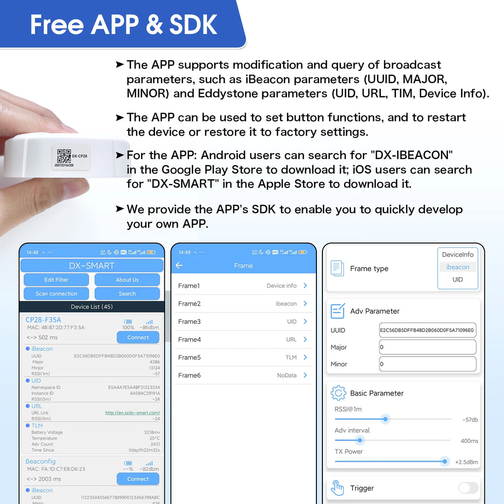 DX-SMART 120m Long Range size Smallest Eddystone ibeacon Ble Bluetooth Beacon DX-CP28 iot device for indoor tracking beacon