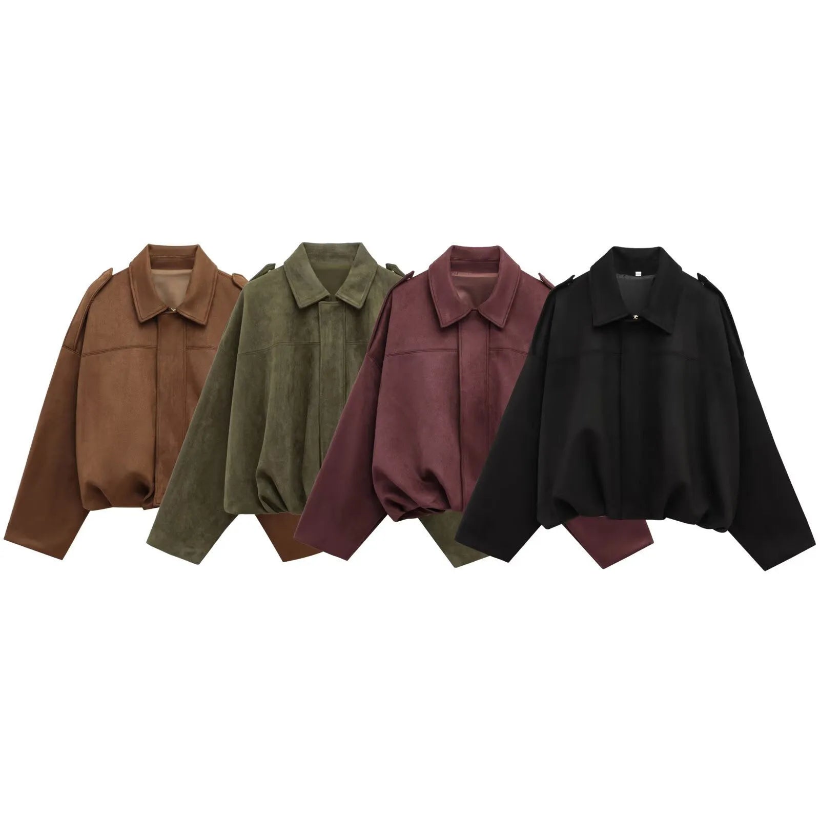 2025 autumn winter women bomber jacket bat sleeve zipper loose suede texture casual top European American style