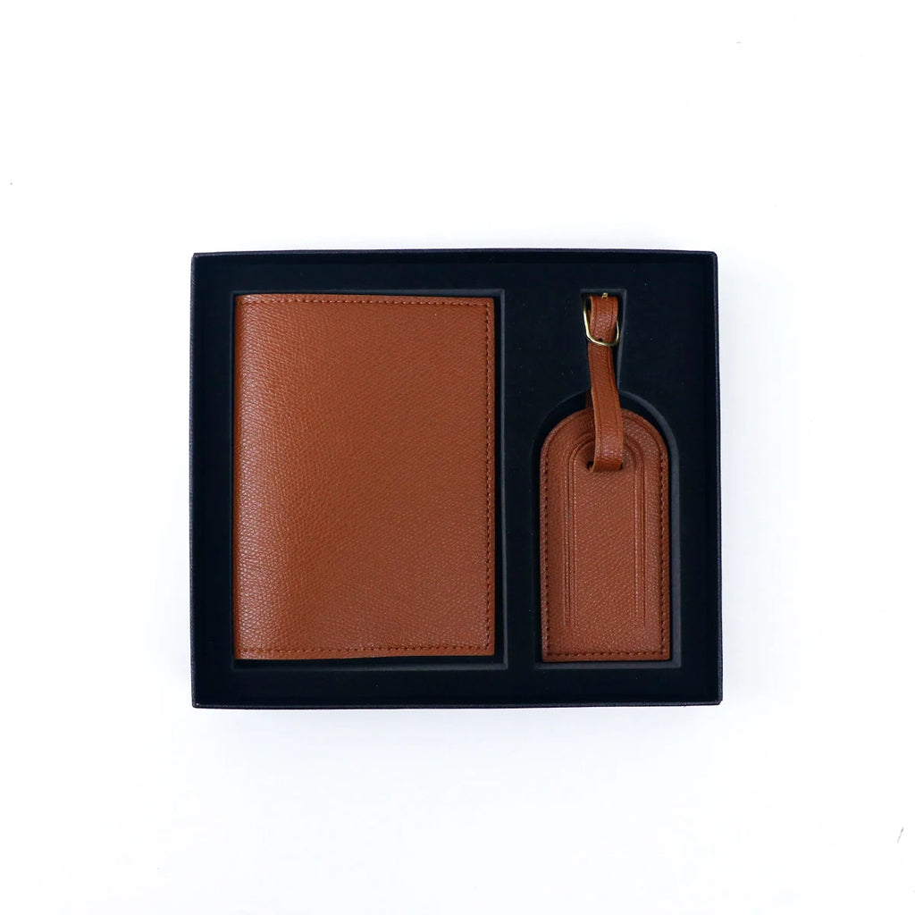 Customized name pu leather travel passport holder and luggage anti-loss label with essential travel gift box