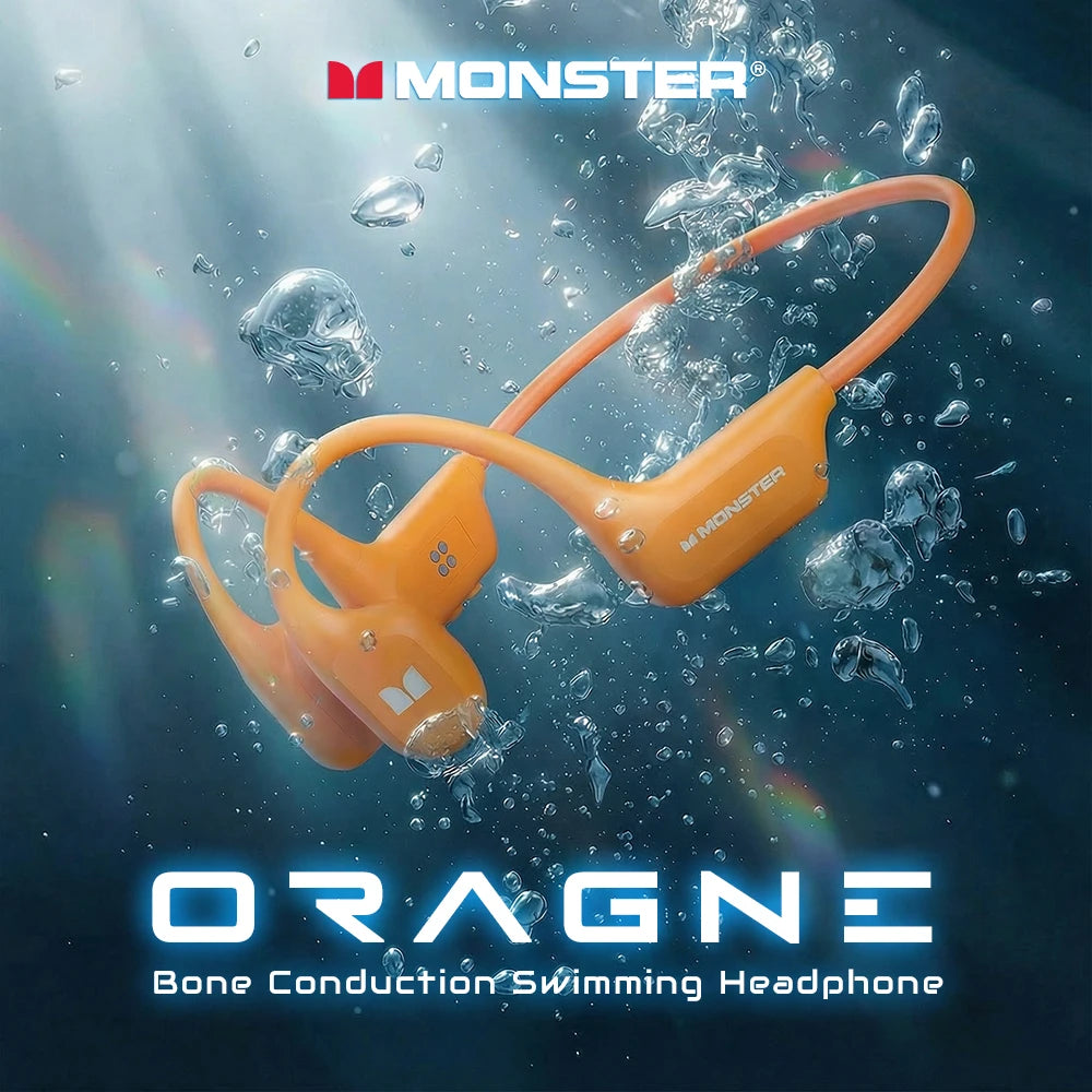 Monster BC300 Bone Conduction Bluetooth 6.0 Headphone IPX8 Waterproof Wireless Swimming Earphones Built-in 32GB Sport Earhook
