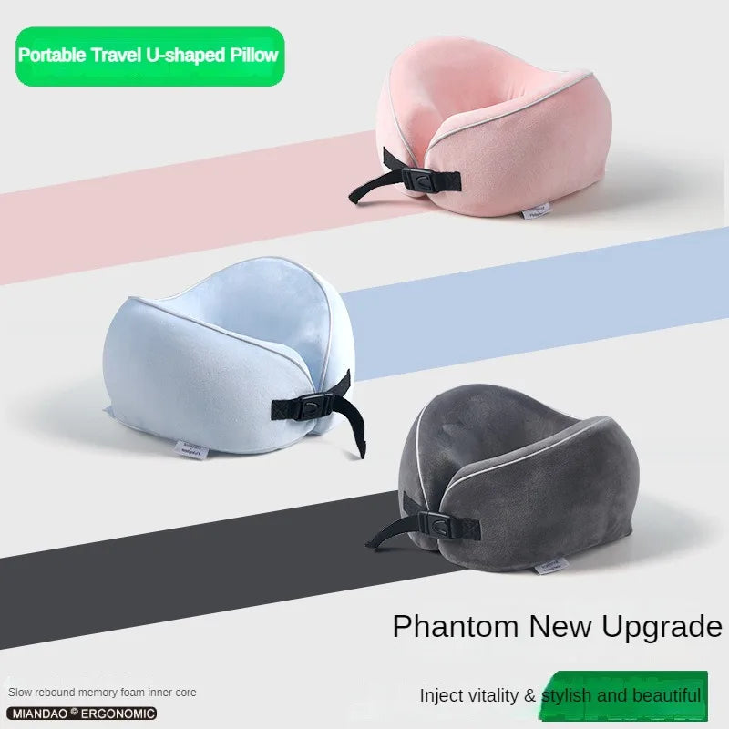 New Portable U-Shaped Memory Foam Pillow with Fleece Cover Airplane Neck Support Travel Pillow for Comfortable Sleep On-the-go