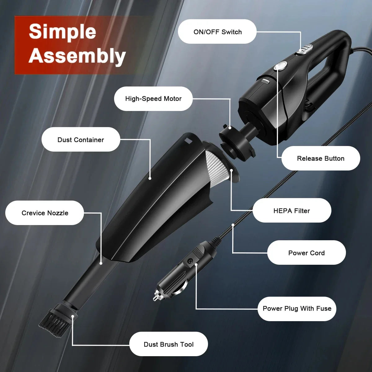 Wired Handheld Portable Mini Car Vacuum Cleaner High Suction 12V Multi-Purpose Small Household Pump for Vehicles