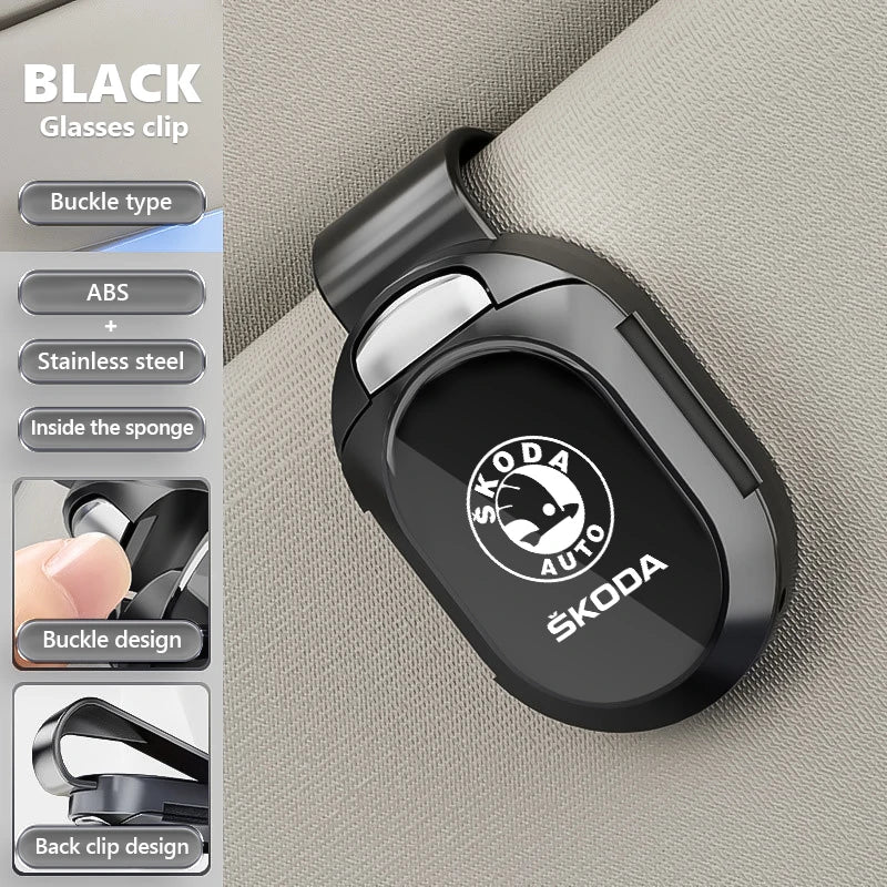 For Skoda Car Eyeglass Storage Holder Sun Visor Sunglasses Clip Interior Accessories S Kodiaq Octavia 2 3 Yeti Karoq Rapid Fabia