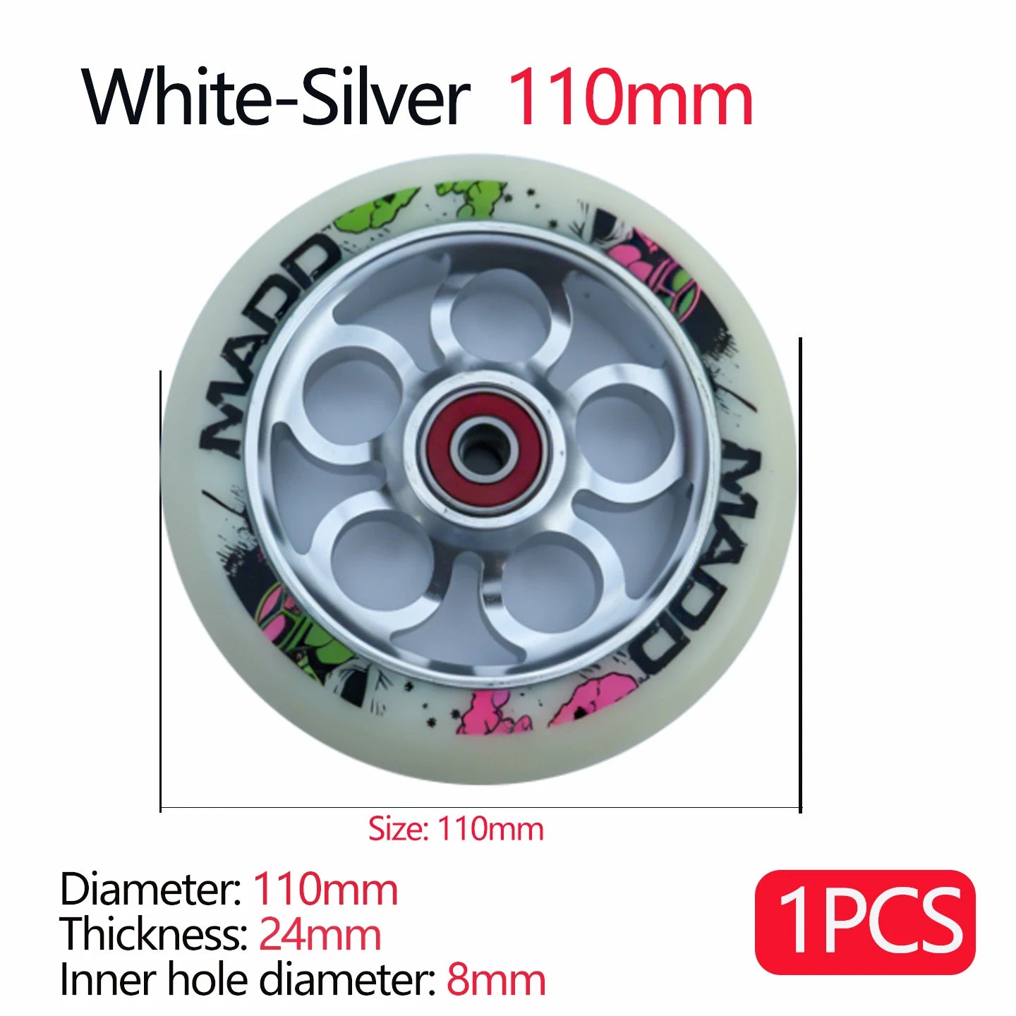 100/110/120mm Extreme Scooter Wheel, Aluminum Alloy Hub Impact Wear Resistant, Freestyle Racing Replacement Accessory