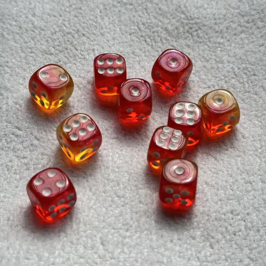10pcs/Set 12mm Transparent Color With Glitter Texture Dice for Casino Tabletop Games Sparkling Resin Role-Playing Accessories