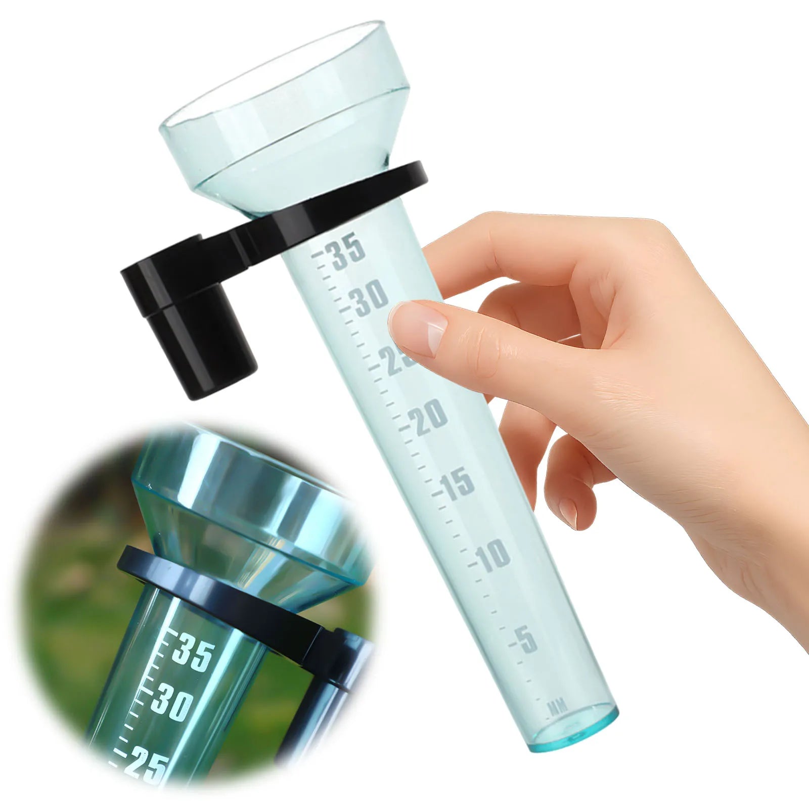 Plastic Rain Gauge with Holder Rain Measurement Device with 35mm Capacity Easy To Install for Garden Farm Lawn Outdoor Use
