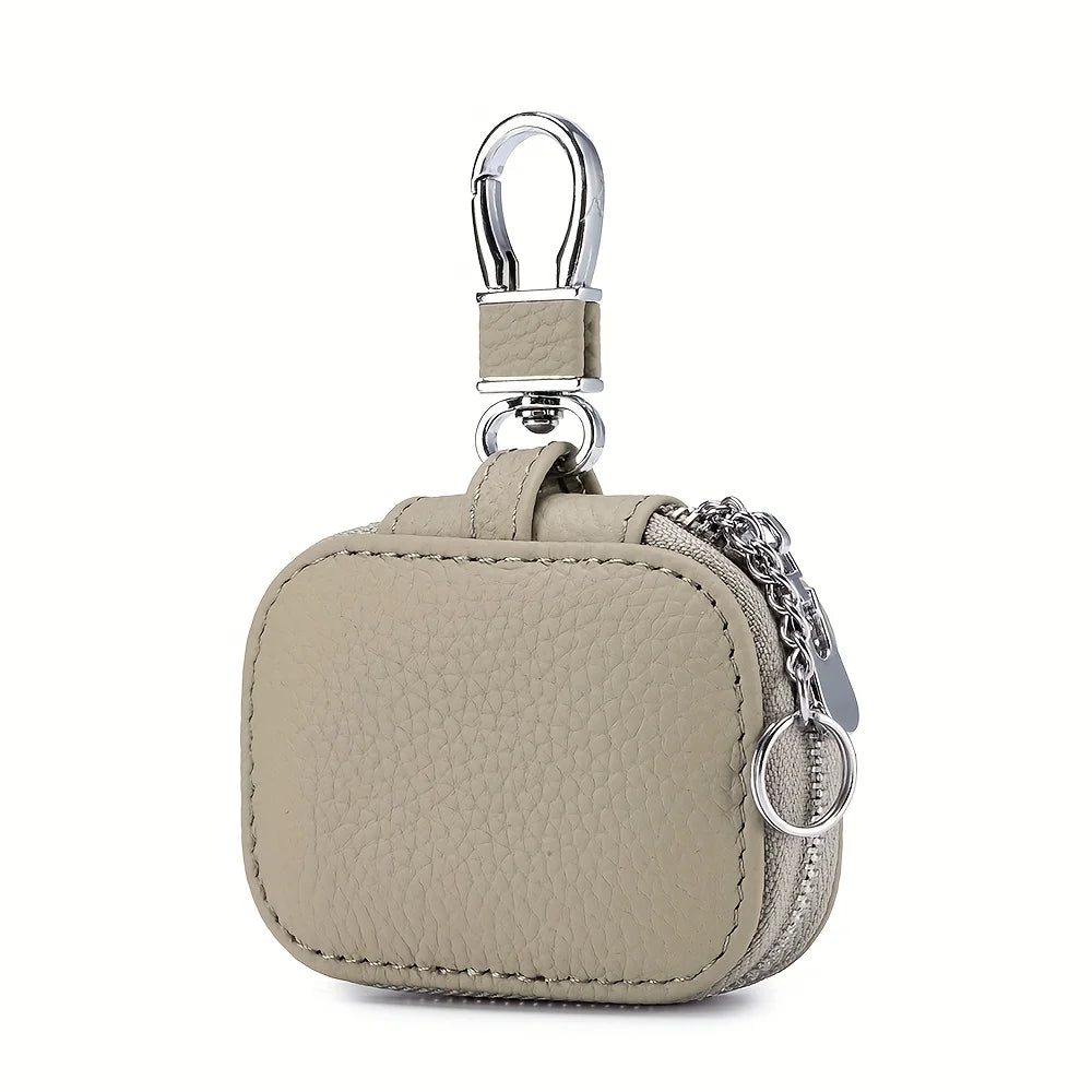 Earbud Carrying Case Small Compatible with PU Leather Earphone Case Protective Storage Pouch Bag with Mesh Pocket & Keychain for