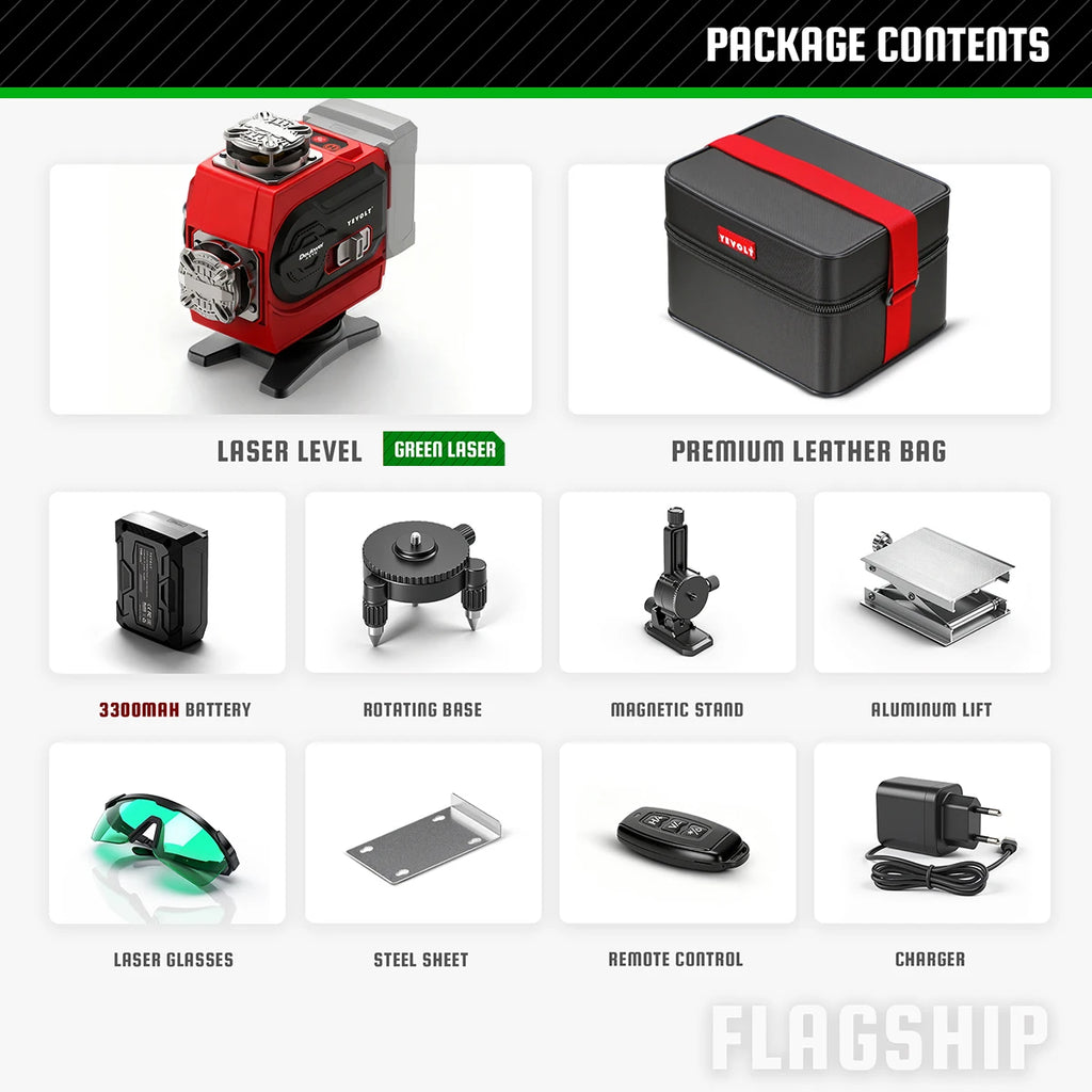 16 Line Laser Level Red/Green Dual Option Touch Control - Super Bright Auto Leveling 360° Rotating Window Anti-Blind Spot Tool