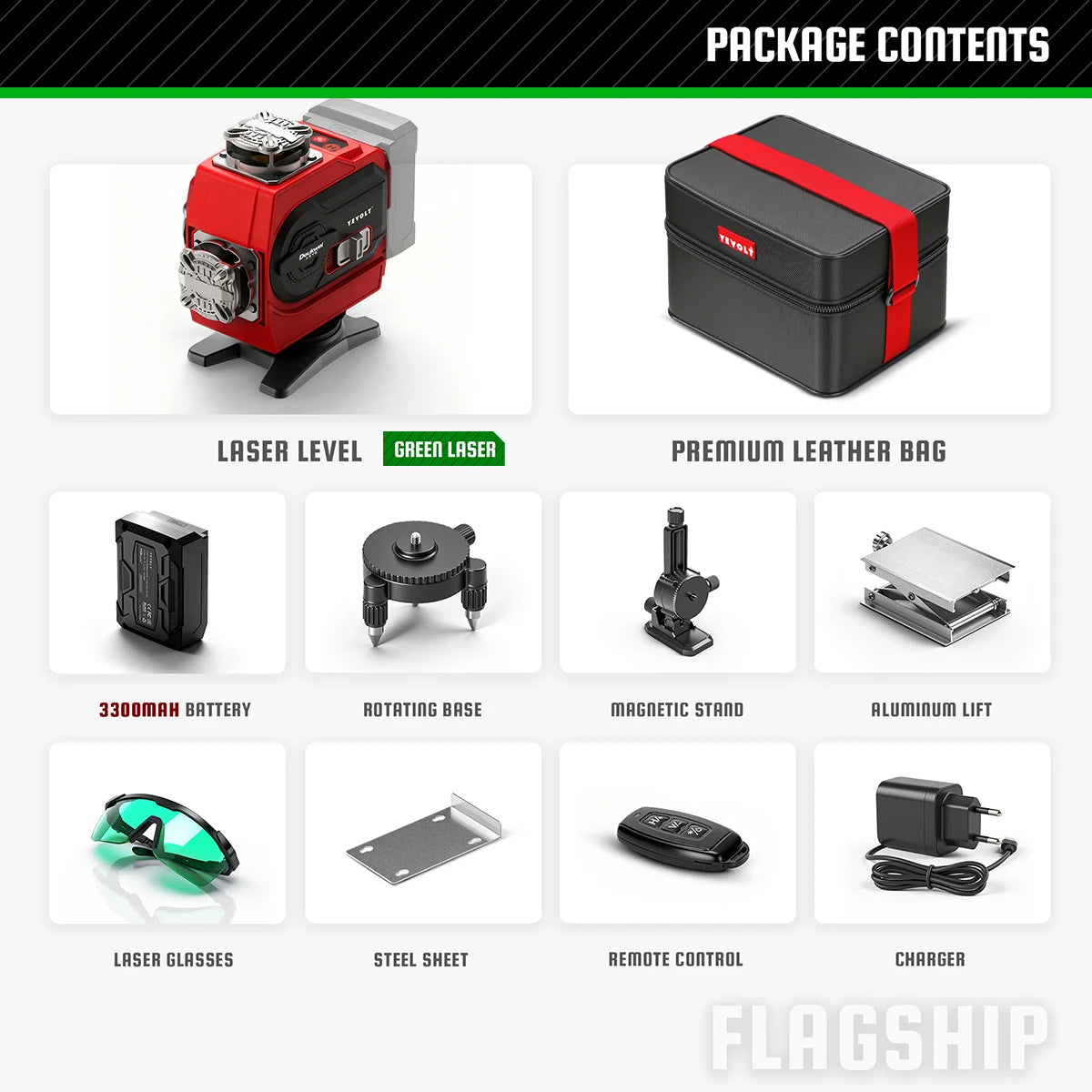 YEVOLT 360° Self-Leveling 16-Line Laser Level (Red/Green Beam Options) - Ultra-Clear for Indoor/Outdoor Use Rechargeable Battery