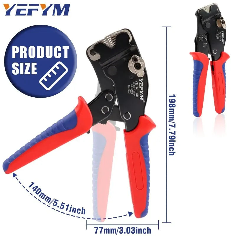 Ferrule Crimping Tool YE 16-4H Tubular Terminals 0.08-16mm²/30-5AWG Mini Pliers Adjust Knob To Control Electrical Clamps YEFYM