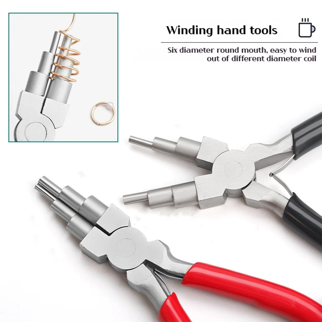 Professional Jewelry Pliers 6in1 Multi-Size Looping & Bail Making Tool with Non-Slip Handle for DIY Craft