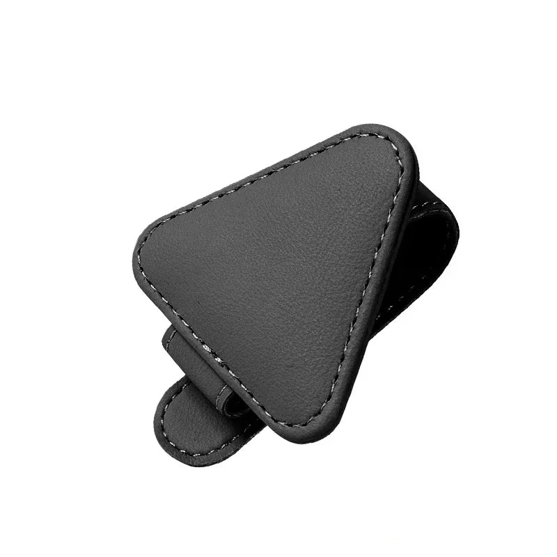 Universal leather car sunshade frame elastic clamp design for vehicle sunglasses storage