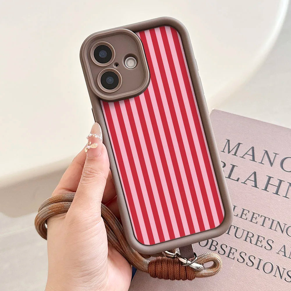 Lanyard Phone Case For Redmi Note 15 14 13 12 11 10 9 8 7 Pro Plus 14s 13C 12C 14C 9T 10C Stripe Pattern Wrist Chain Strap Cover