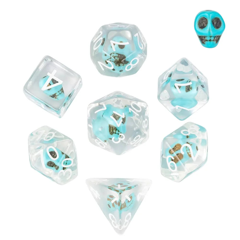 Cusdie 7 SKULL DND Dices Transparent D4 D6 D8 D10 D% D12 D20 Polyhedral Dice Set for D&D Pathfinder Role Playing Board Games