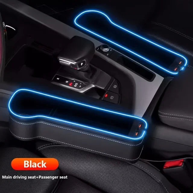 2-In-1 Car Seat Gap Organizer With Dual Usb Chargers&Colorful Ambient Lighting - Pu Leather Storage Box For Phones  Accessories