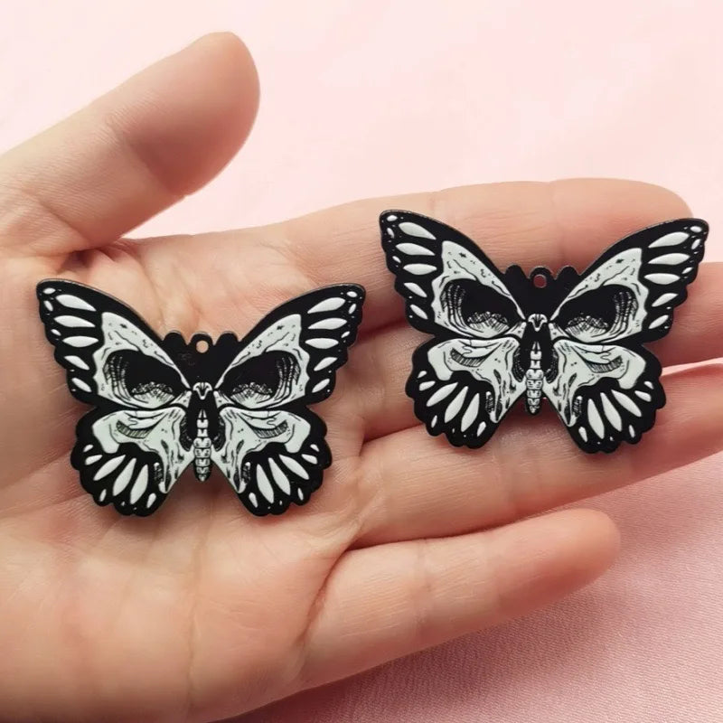 10pcs Butterfly Acrylic Pendant Halloween Skull DIY Jewelry Making Earrings Keychain Accessories