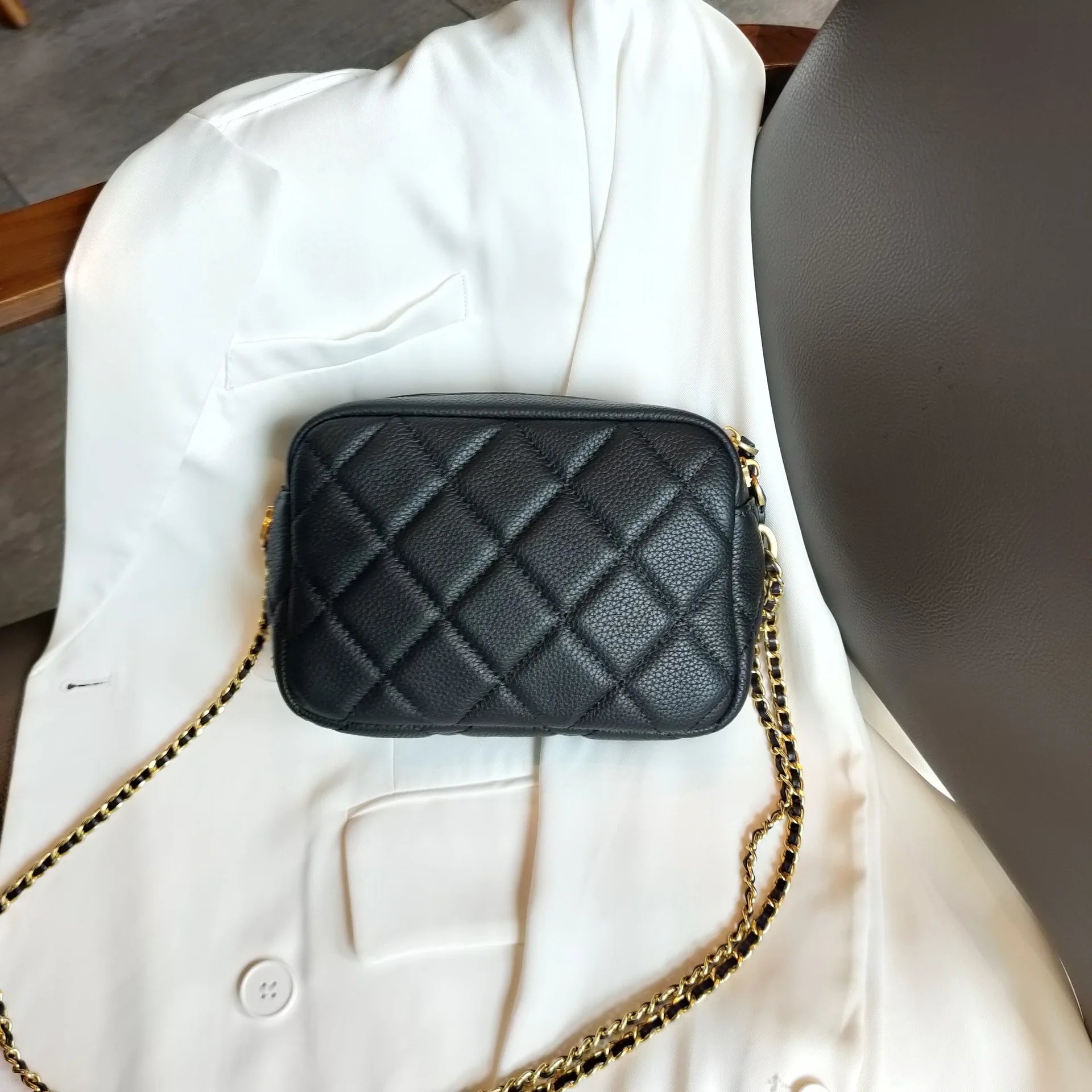 Genuine Grade Leather Women's Fashion Chain Bag Luxury Designer Brand Cowhide Ladies Shoulder Cross Bag Female Samll Square Bag