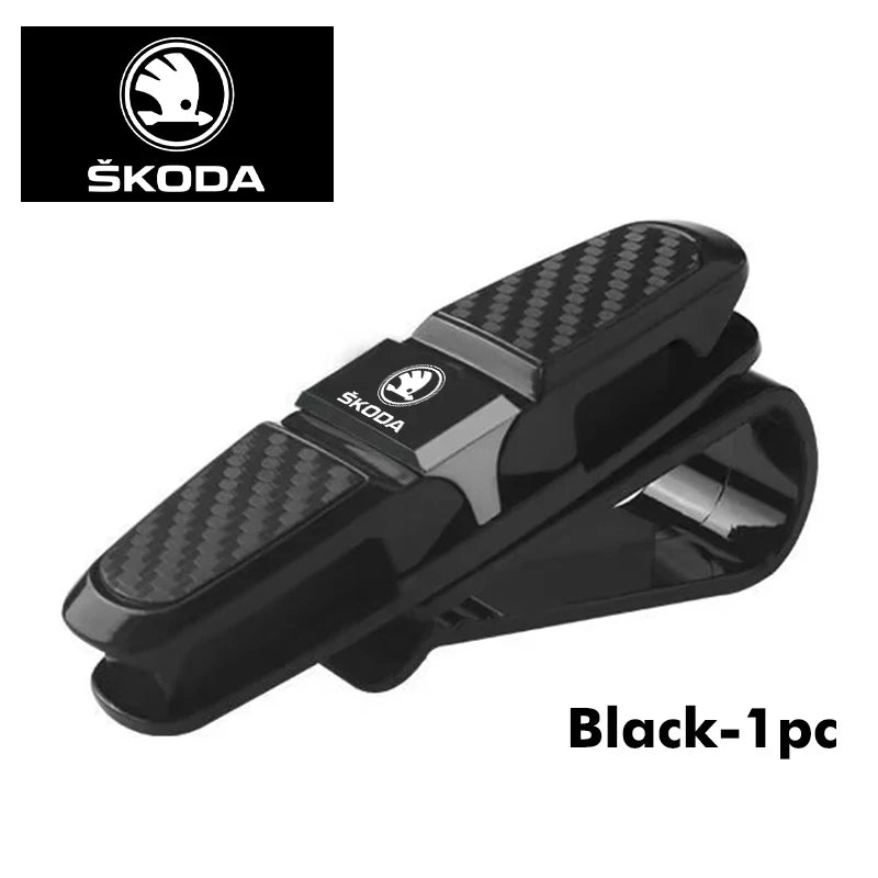For Skoda Carbon Fiber Car Interior Sun Visor Sunglasses Clip Eyeglasses Holder Octavia A5 A7 RS Fabia Superb Rapid Karoq