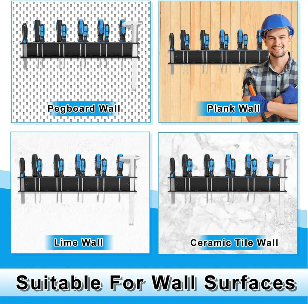 40cm Metal Screwdriver and Pliers Organizer Wall-Mounted Tool Holder Rack with Tool Slots Space-Saving Garage Workshop Storage