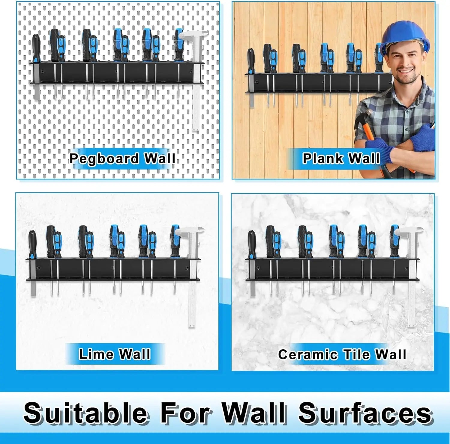 40cm Metal Screwdriver and Pliers Organizer Wall-Mounted Tool Holder Rack with Tool Slots Space-Saving Garage Workshop Storage