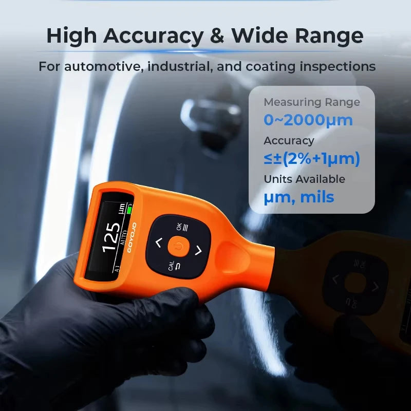 Automotive Coating Paint Thickness Tester 0-2000μm Coating Thickness Gauge ±(2%+1μm) Accuracy Auto Fe/Al/Zn/Fe(C) Detection