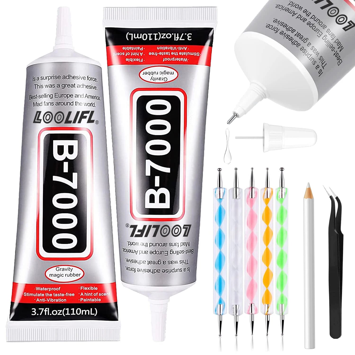 LOOLIFL B7000 Jewelry Glue for Jewelry Making,  50-110ML Multipurpose Super Adhesive for Phone Repair Nail Art Wood Glass Charms
