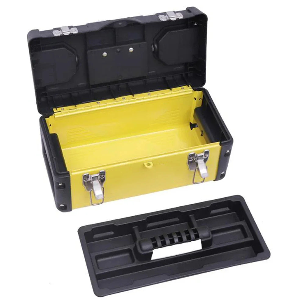 Tool Box Stainless Steel ABS Lockable Portable Storage Case With Removable Tray Organizer For Home Garden Workshop Equipment